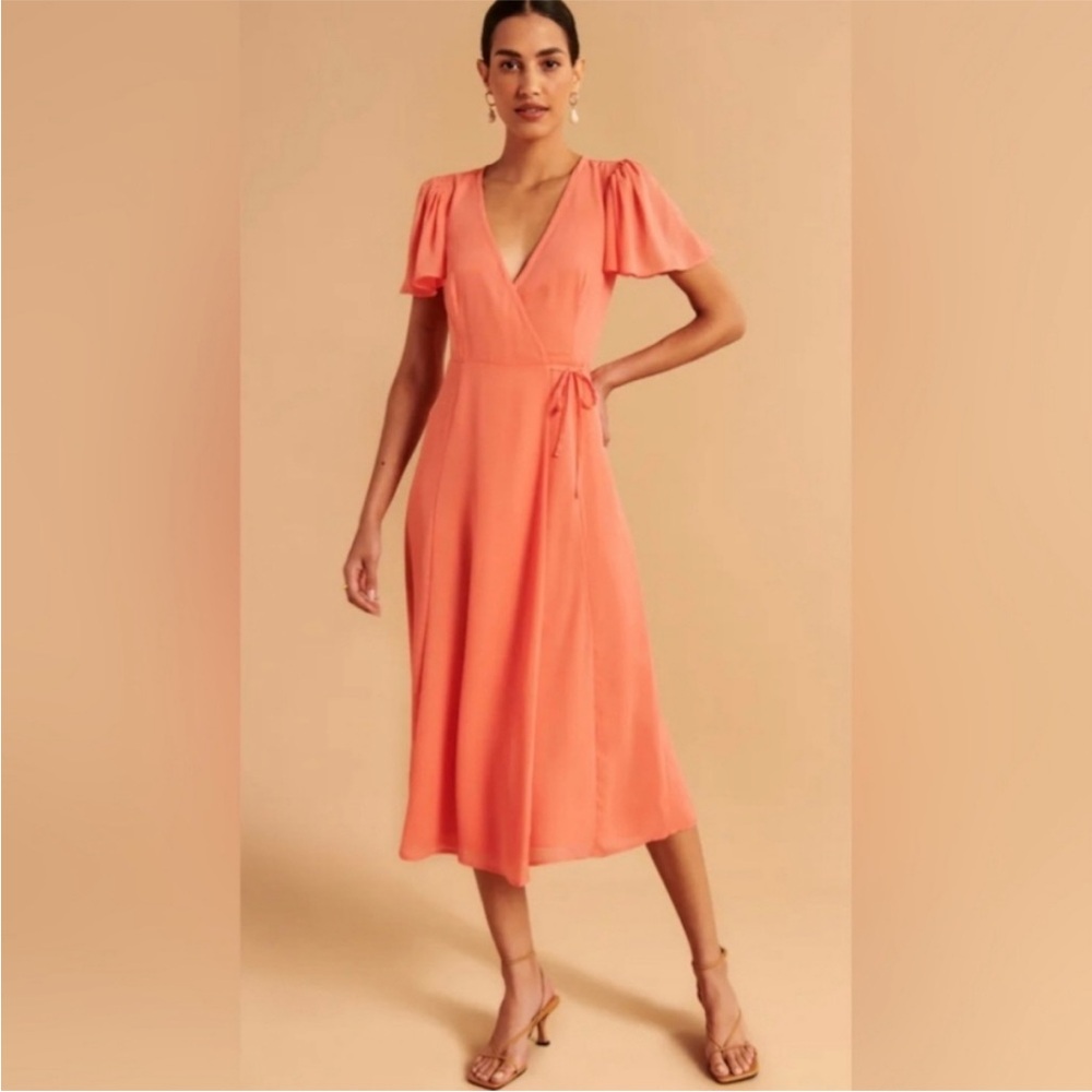 Abercrombie & Fitch Coral Wrap Midi Dress